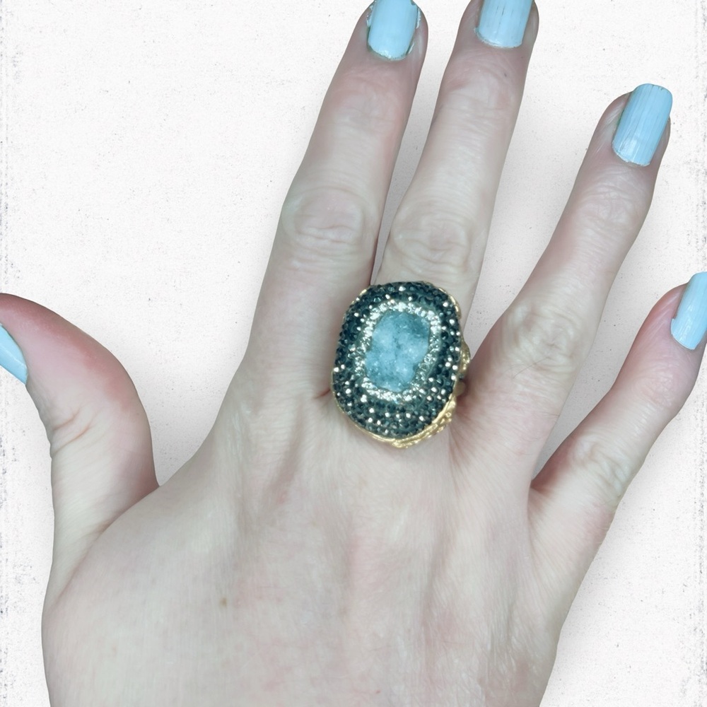 5029. Gray Faux Druzy Adjustable Ring 8